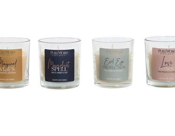 BOUGIE CIRE VERRE 8X8X10 120 GR, 4 MOD -DA-212909
