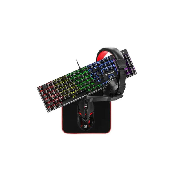 Pack HPG200 pour gamer clavier rétroéclairé AZERTY + souris optique 1200 dpi rétroéclairée + casque-micro + tapis de souris