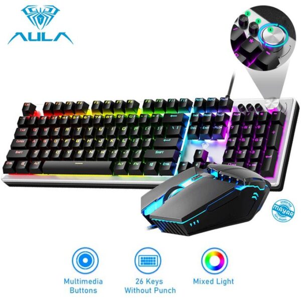 AULA T200 Pack Clavier Avec Souris Gaming RGB