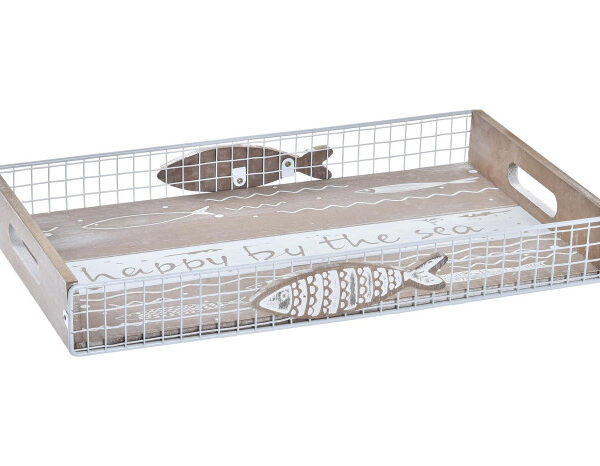 PLATEAU DÉCORATION BOIS METAL 39X23X5 POISSONS- LM-196437