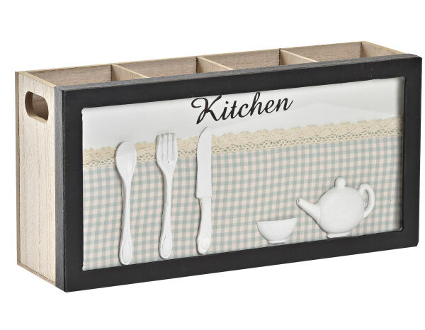 RANGE-COUVERTS BOIS VERRE 30X9X15 VERT MENTHE-PC-196447