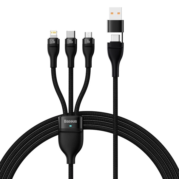 BASEUS CABLE 100W 1,2 M USB + TYPE C TO TYPE C/LIGHTNING/MICRO USB -Noir