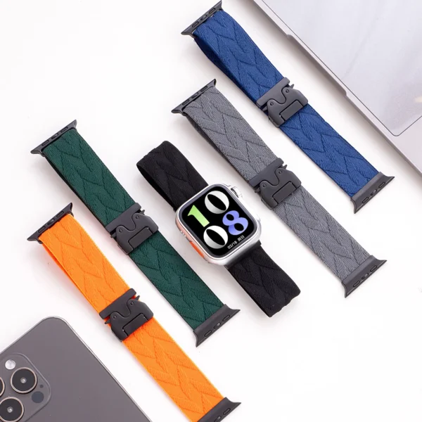 Bracelet de montre élastique en nylon MAREOUT® compatible avec Apple Watch Series 1 à 9, SE et Ultra | Boucle réglable, bracelet sport respirant pour iWatch 42/44/45/46/49 mm
