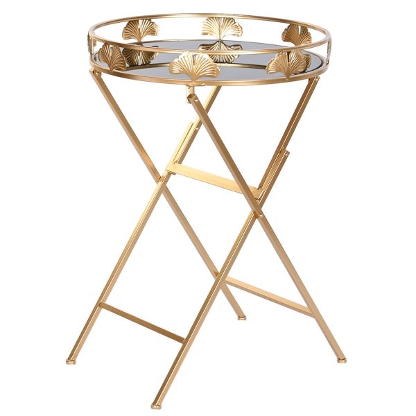 TABLE AUXILIAIRE METAL VERRE 49X49X72 FEUILLE MAT MB-194495